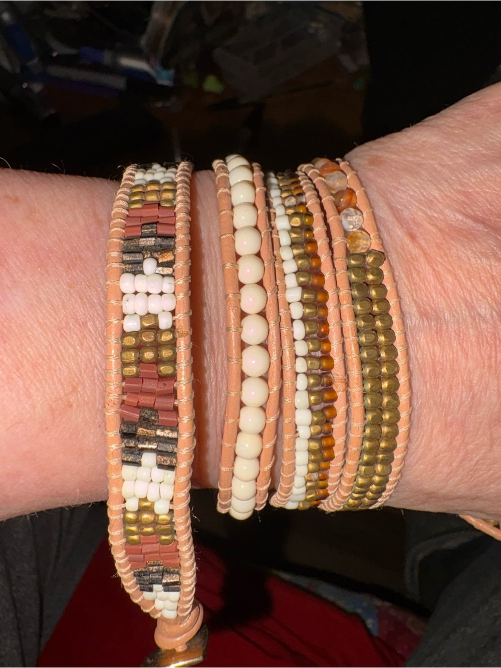 Multi-Strand Peach Beaded Wrap Bracelet - Women's Fashion Jewelry